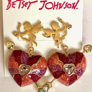 NEW Betsey Johnson Cupid Heart Drop Earrings